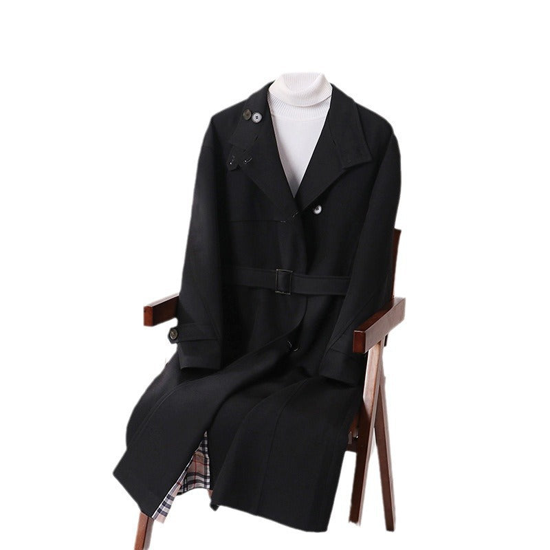 Herr Lång-Skärning Minimalistisk Trench Kappa med Sjalkrage Krage och Justerbar Ärm Remmar