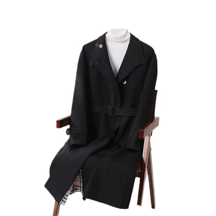 Herr Lång-Skärning Minimalistisk Trench Kappa med Sjalkrage Krage och Justerbar Ärm Remmar