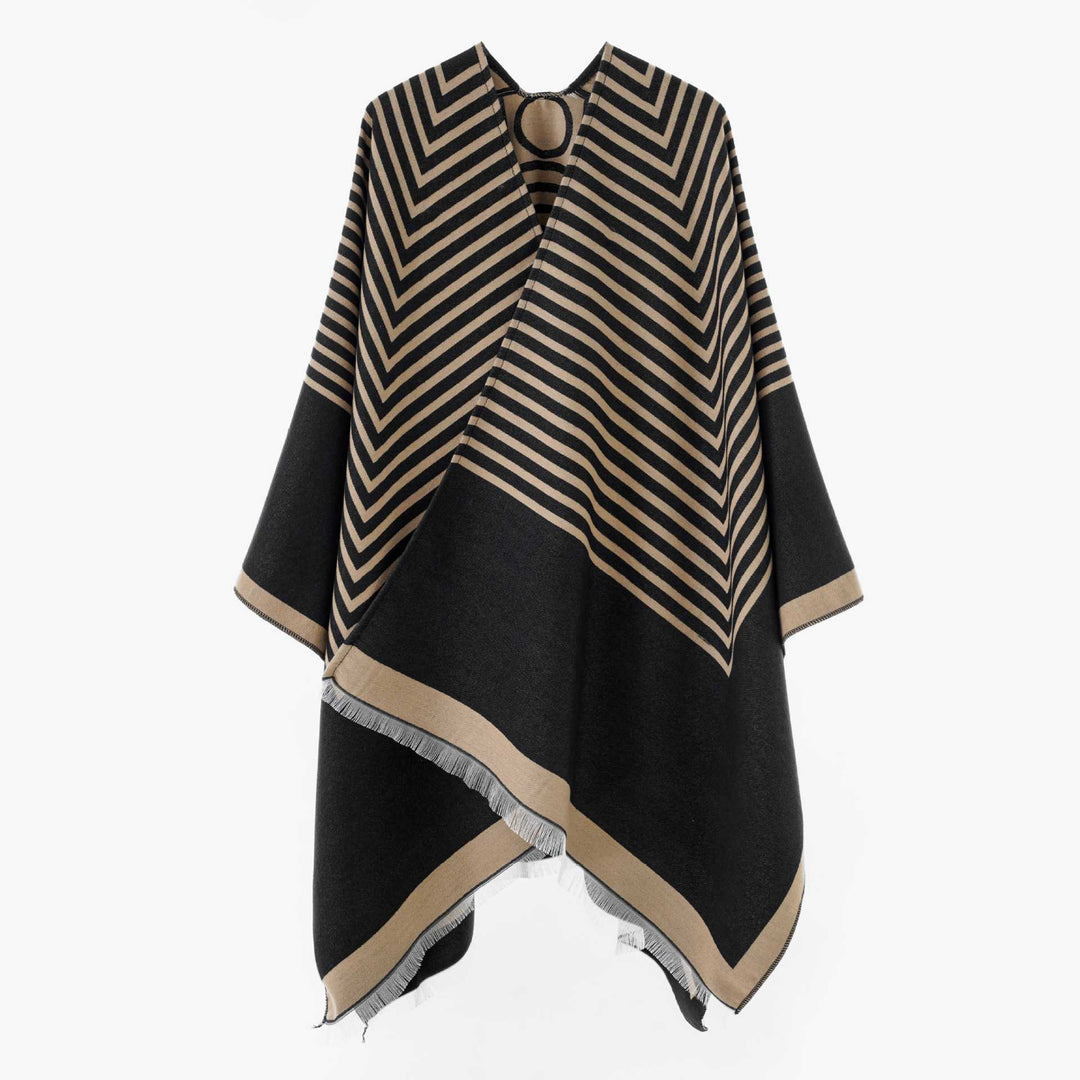 Dam Chevron-Jacquard capeponcho med bred Fall och Fringes