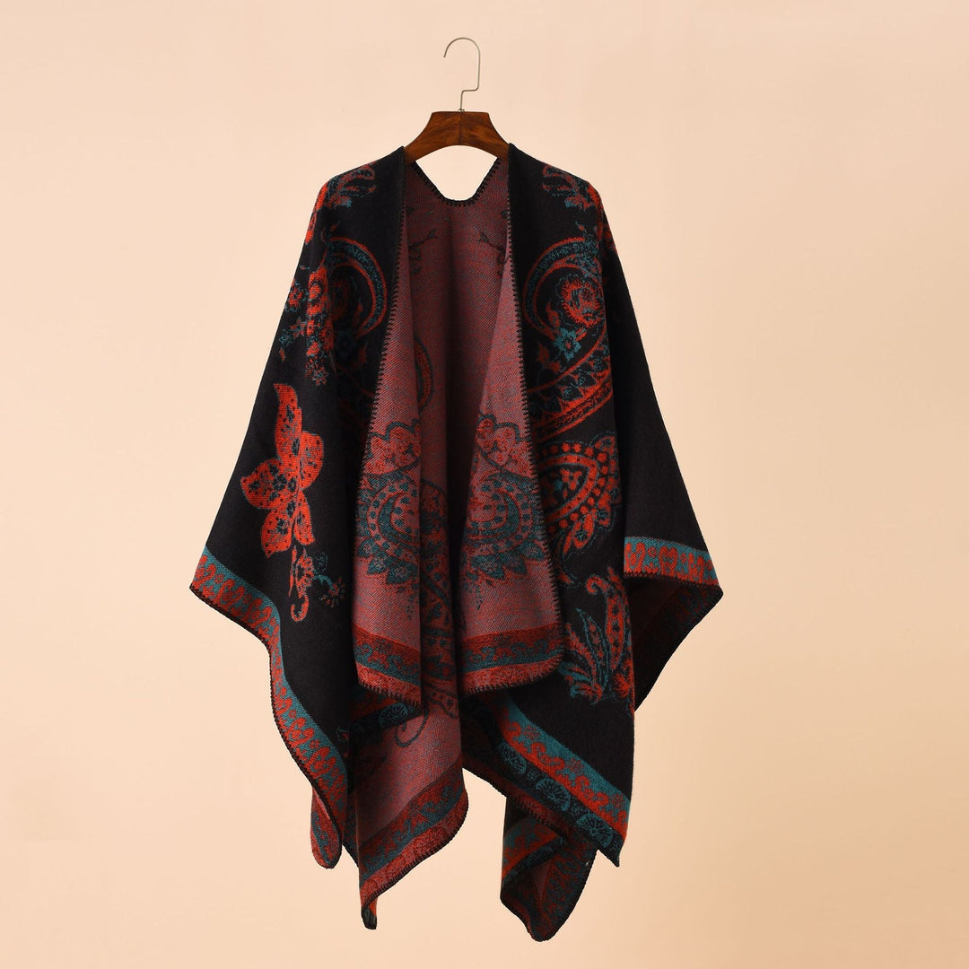 Dam elegant Jacquard poncho med Paisley mönster och öppen front