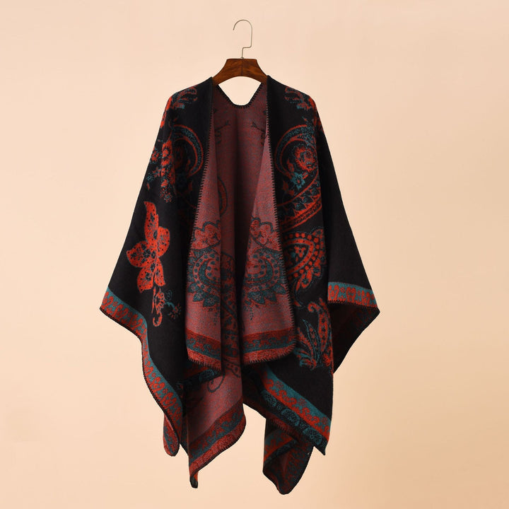 Dam elegant Jacquard poncho med Paisley mönster och öppen front