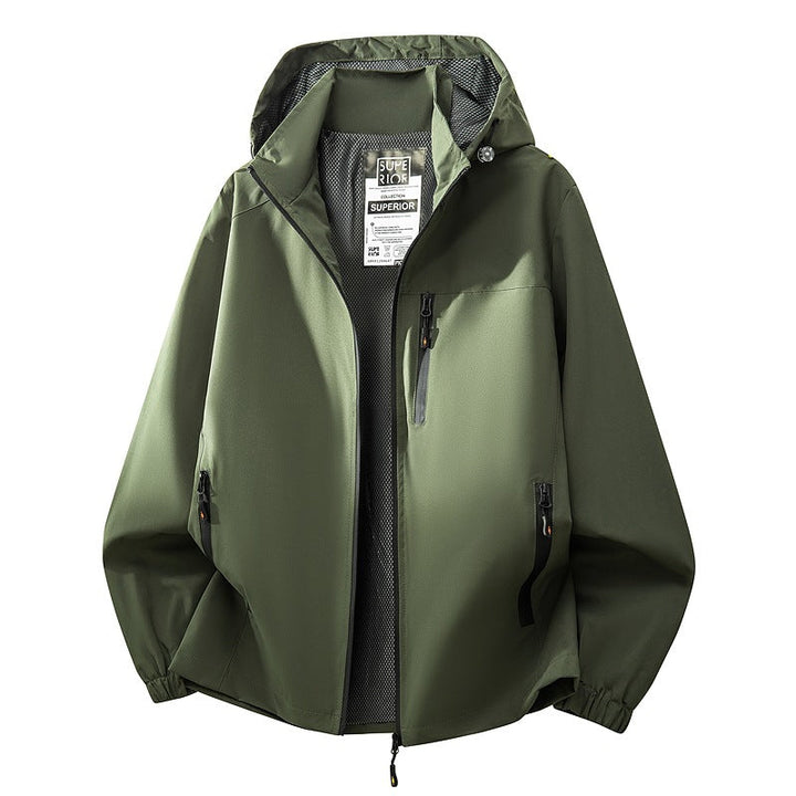 Herr Lätt Water-Repellent med Huva Softshell Jacka med Mesh Foder, Dragkedja Fickor &amp; Elastiska Muddar