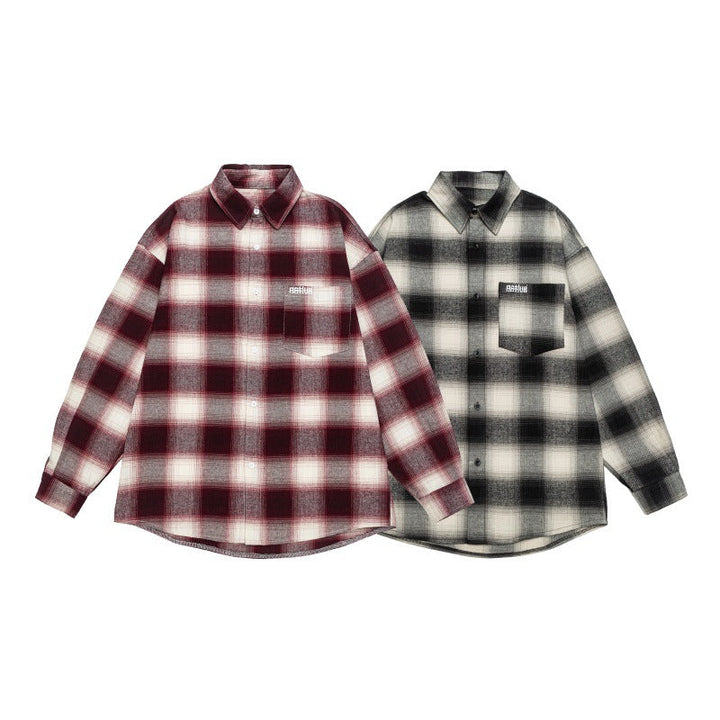 Unisex Check Flanell Skjorta Jacka i Oversized Box Skärning med Rounded Fåll