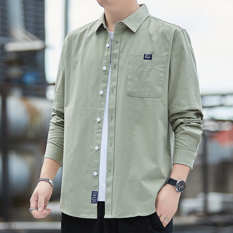 Herr Bomull Overshirt i Casual Look med Bröstficka &amp; Skjortkrage