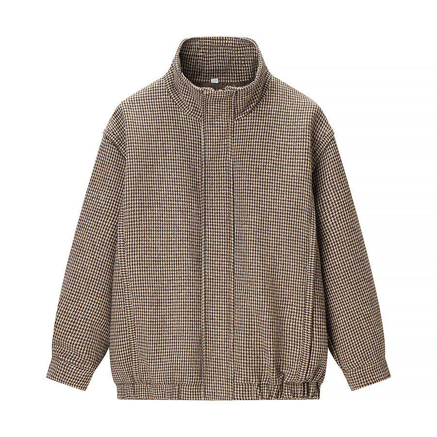 Dam kort oversize övergångsjacka in Houndstooth mönster med ståkrage och Elastic fåll