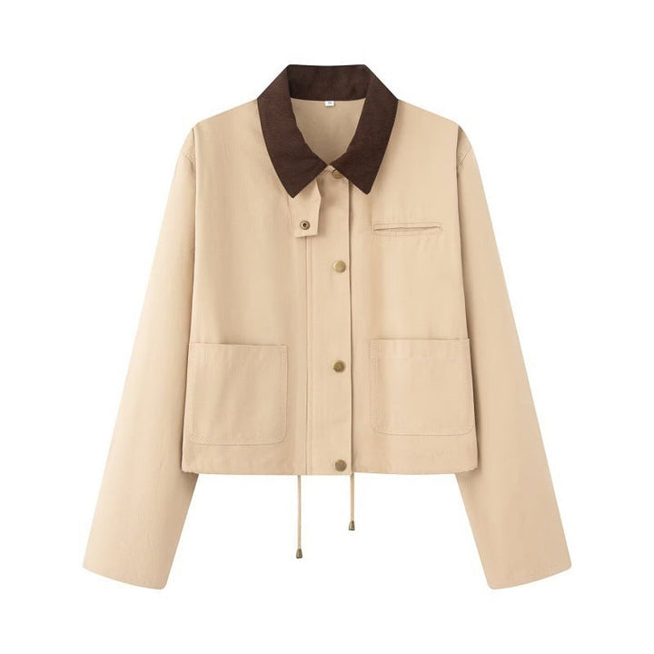Dam kort Workwear jacka med Cord krage, Press knappar och dragsko