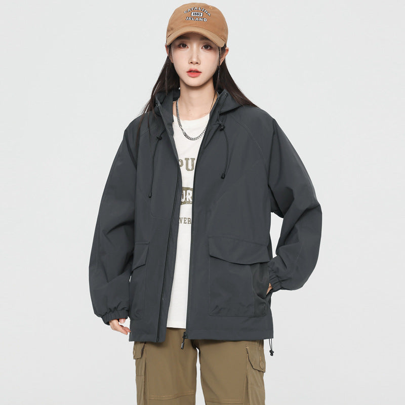 Dam oversize Windbreaker jacka med huva och Cargo fickor