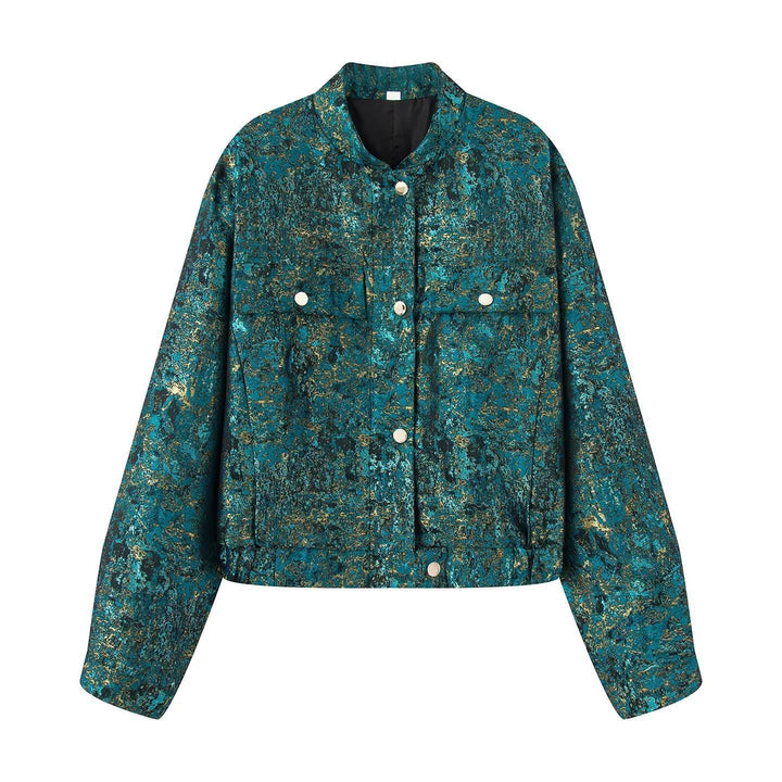 Dam cropped boxy jacka med ståkrage, snap knäppning och patched breast flaps
