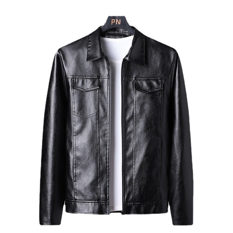 Herr Slim-Fit Konstläder Blouson i Retro Aviator Look med Skjorta Krage