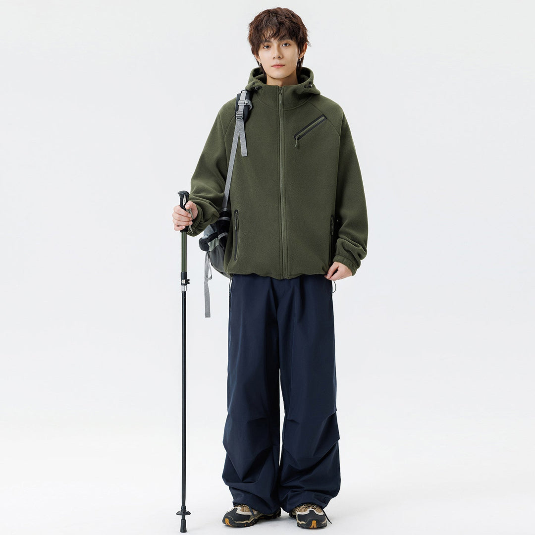 Herr Teknisk Softshell Fleece Jacka med Huva och Vattenavvisande Dragkedjor