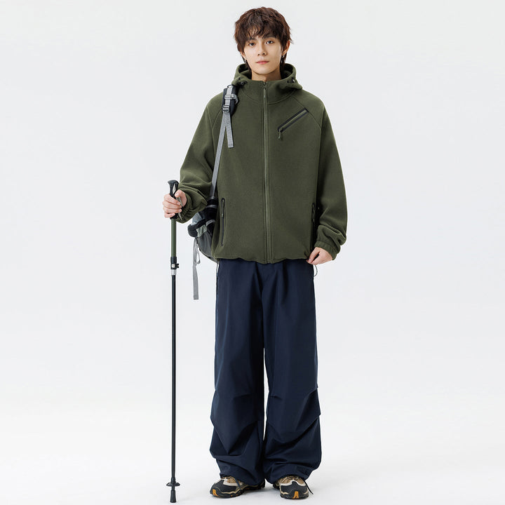 Herr Teknisk Softshell Fleece Jacka med Huva och Vattenavvisande Dragkedjor