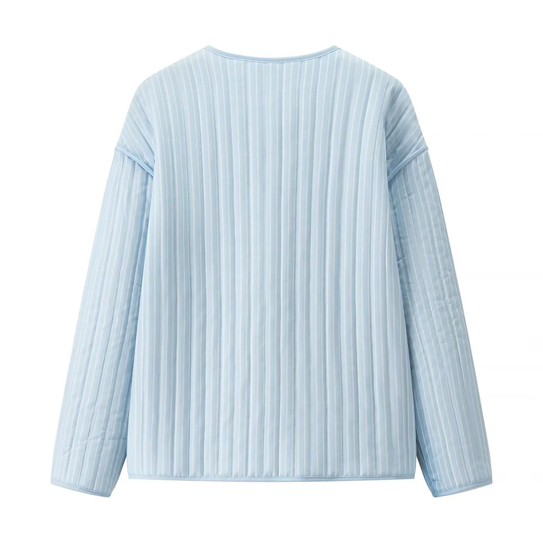 Dam Quiltad Övergångsjacka med Round Neckline, Open Fram och Utanpåfickor