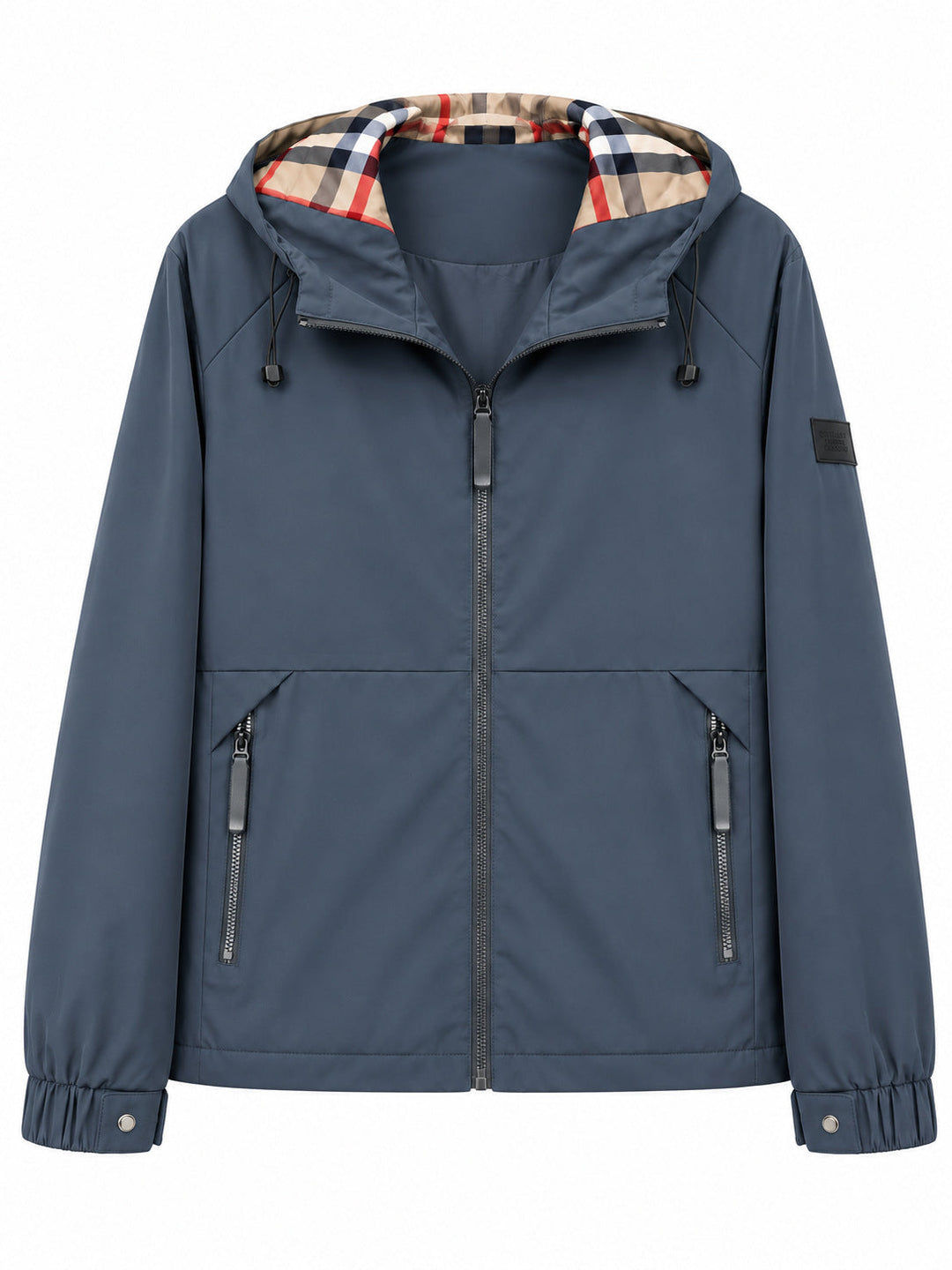 Herr lätt vindtät softshell med huva jacka med rutig lined huva