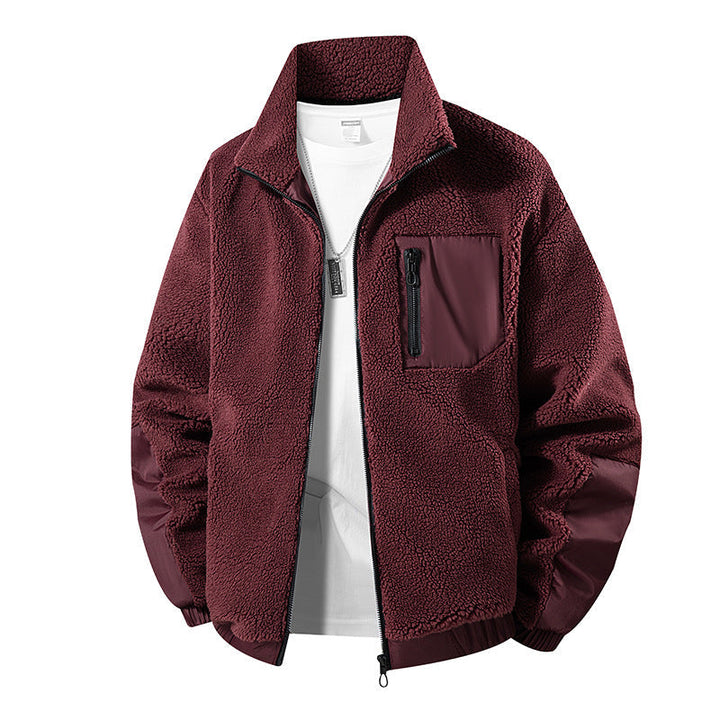 Herr Oversize Teddy Fleece Jacka med Kontrast Nylon Inlägg och Ståkrage