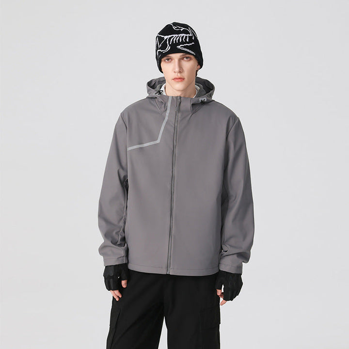 Herr Teknisk Softshell Jacka med Justerbar Huva och Vindtät Membran