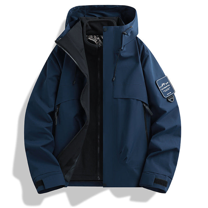 Herr modular vattentät utomhusjacka med avtagbar fleece inner jacka och justerbar huva