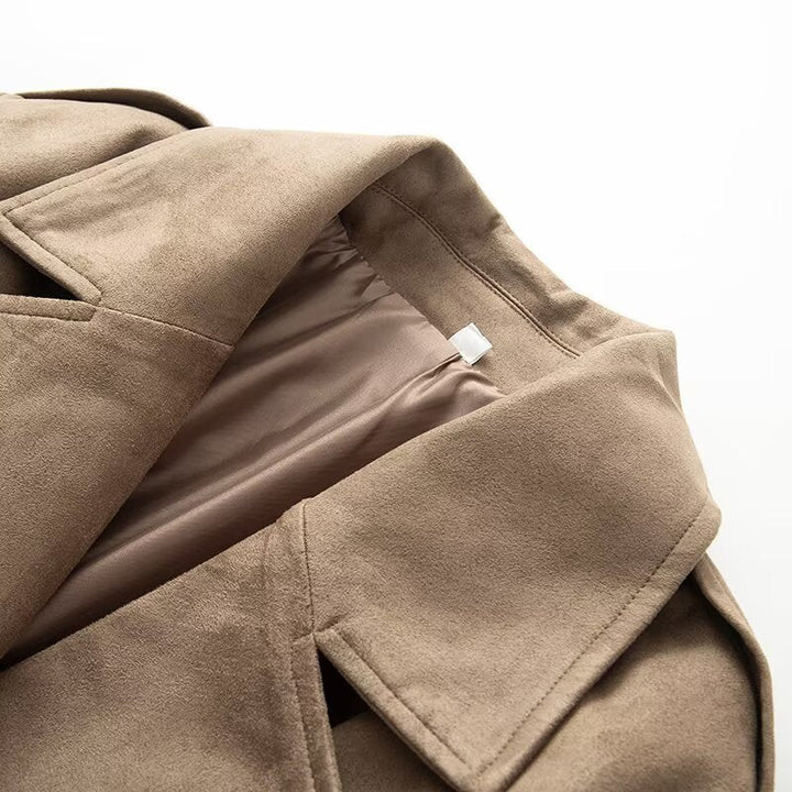 Dam Kort Trenchcoat i Mocka-Look Sammet med Knytbälte