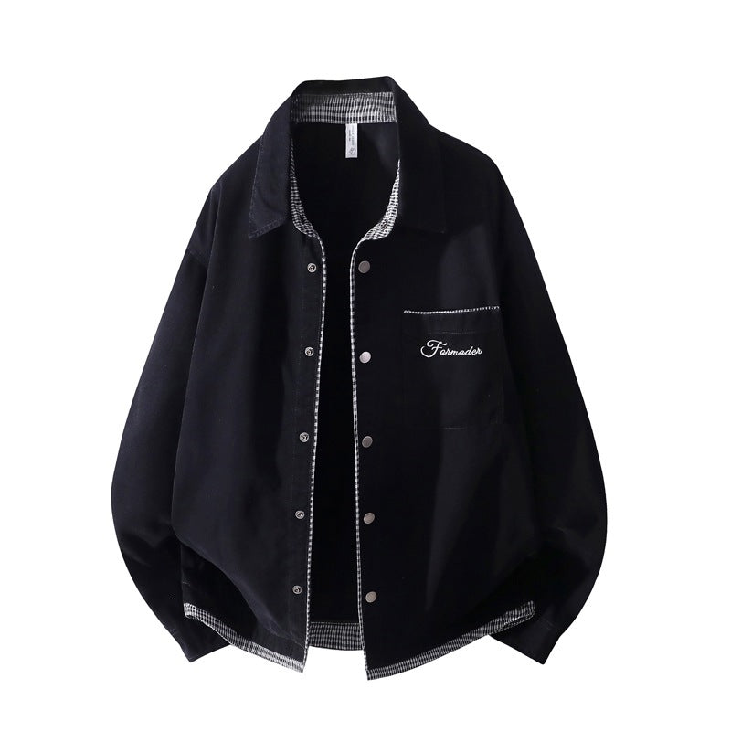 Unisex Oversize Skjortjacka med Contrasted Check Interior &amp; Chest Ficka
