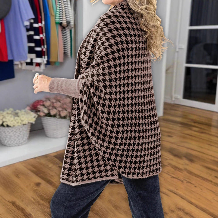 Dam Modern Poncho med Hundtand Mönster