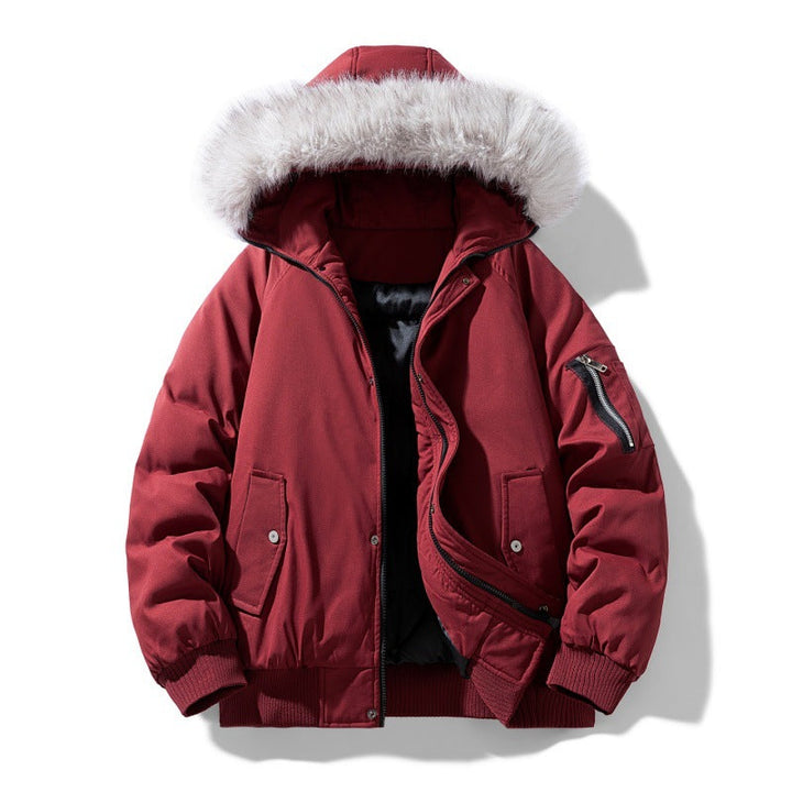 Herr quiltad vinter parka med avtagbar fusk päls huva och vindtät padding