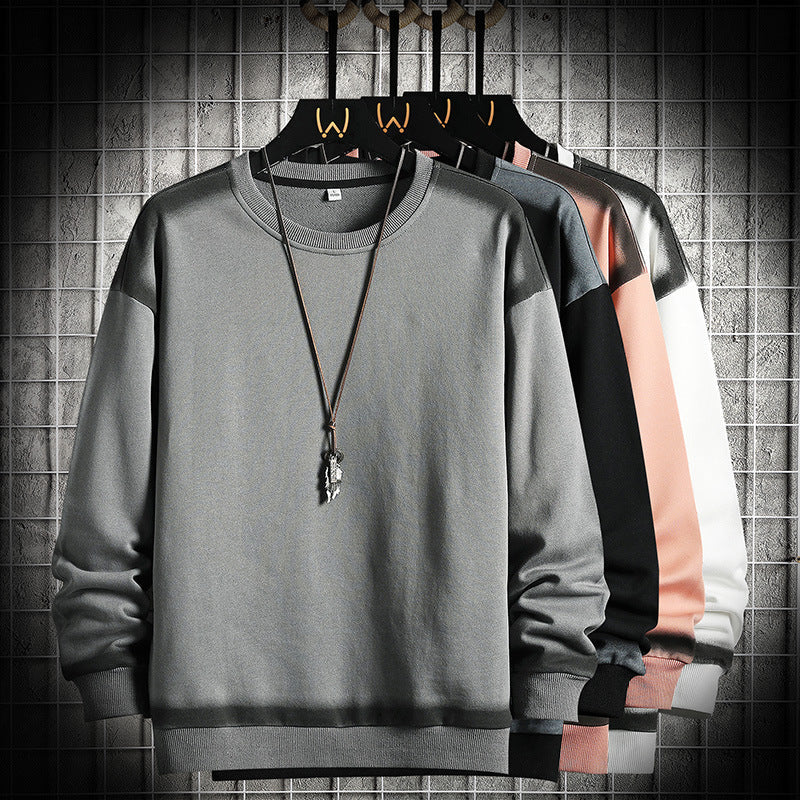 Herr Oversized College-Tröja med Crew Neck, Contrasted Spray Effect och Ribbad Fåll