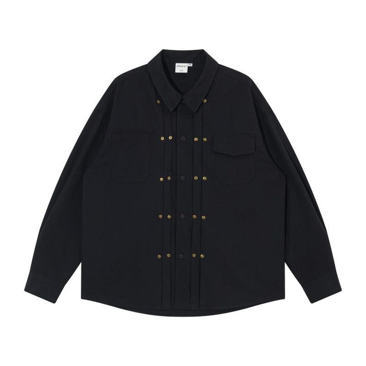 Herr oversize skjortjacka i Workwear Stil med Dekorativ Stitching och metall Rivets