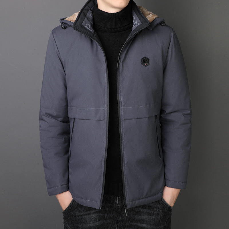 Herr övergångsjacka med teddyfoder, vindtät ytterskal och huva