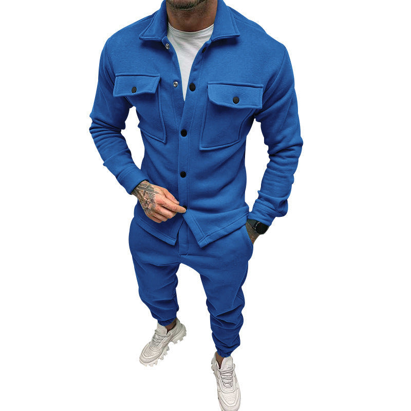Herr Nan Utilitarian Sweat Training Set med Overshirt, Bröst Flaps, och Tapered Jogger Byxor