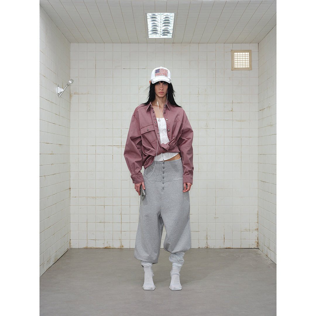 Dam Overshirt Jacka Gjord av Washed Bomull Twill med Tryckknappsslå och Two Bröst Fickor