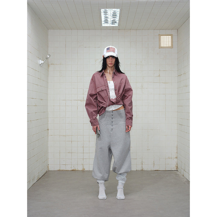 Dam Overshirt Jacka Gjord av Washed Bomull Twill med Tryckknappsslå och Two Bröst Fickor