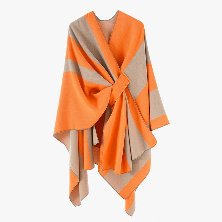 Dam Wrap Cape med bred Stripe mönster och Ties