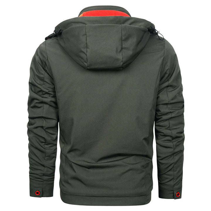 Herr Softshell Utilityjacka med Avtagbar Huva, Vindskyddande Membrane, och Zippered Bröstficka