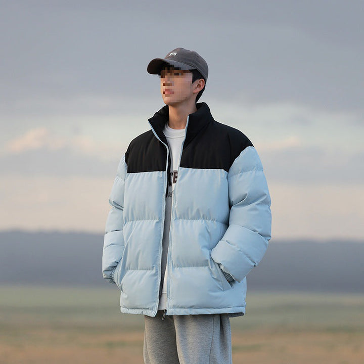 Herr Oversized Quiltad Jacka med Färgblock Axel, Hög Ståkrage &amp; Vindtät Vaddering
