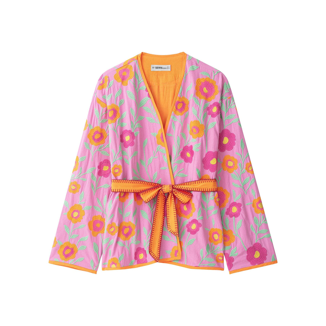 Dam Embroidered Kimono Blouson med Waistband