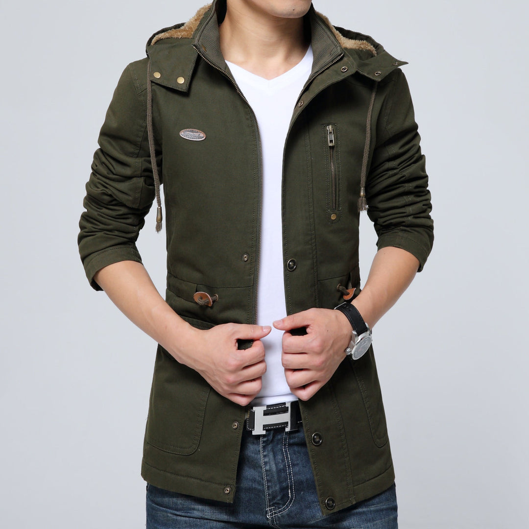 Herr Lätt Utility Parka med Huva, Teddyfoder i Krage och Vertical Zip Ficka