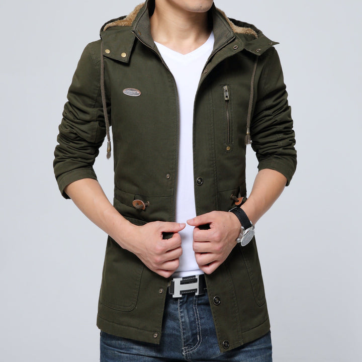 Herr Lätt Utility Parka med Huva, Teddyfoder i Krage och Vertical Zip Ficka