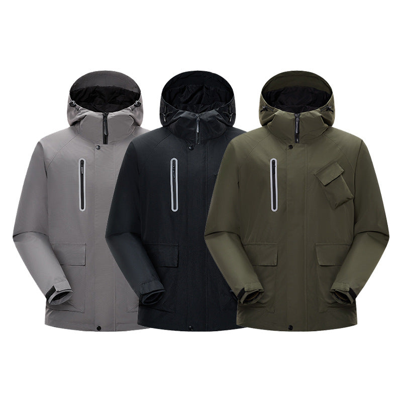 Herr Teknisk Regn Softshell Jacka med Huva, Tätad Sömmar och Taktisk Fickor