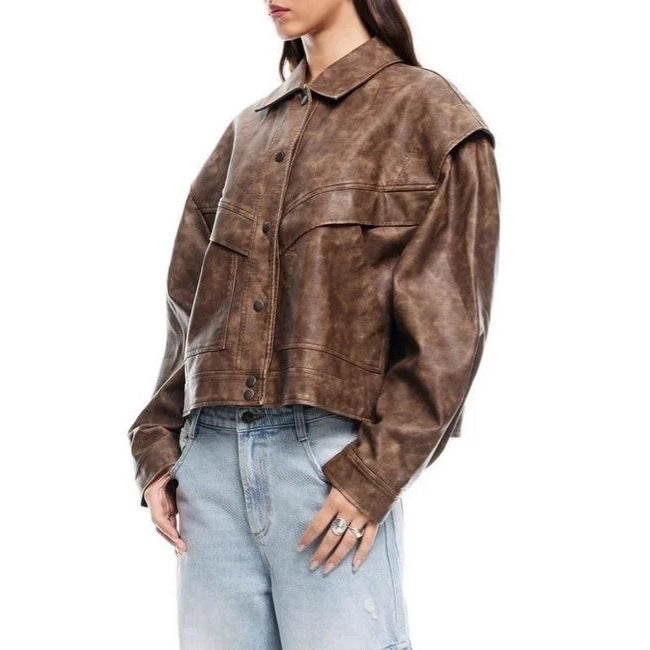 Dam Fashion konstläderjacka med oversized skärning