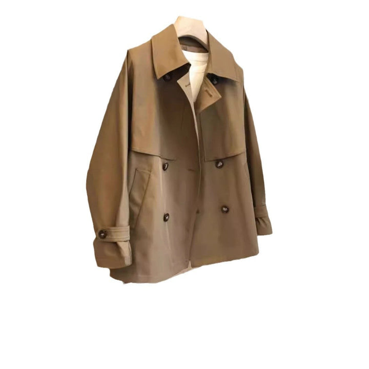 Dam kort skuren trenchcoat med Double-Breasted knappslå, Storm Flap och midjebälte