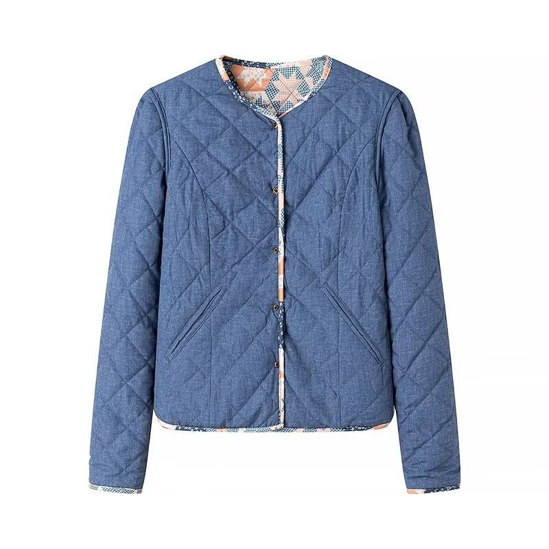 Dam lätt kviltad jacka med Patchwork blommig mönster och kort skärning
