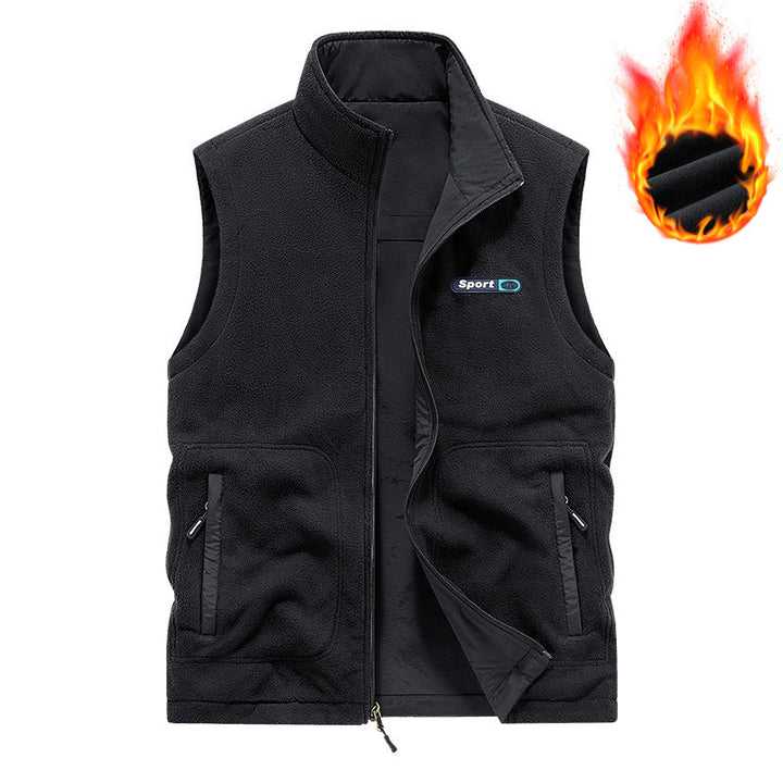 Herr Termisk Utility Väst med Fleecefoder, Vindskyddande Yttre Lager och Multi-Pocket Dragkedjefickor