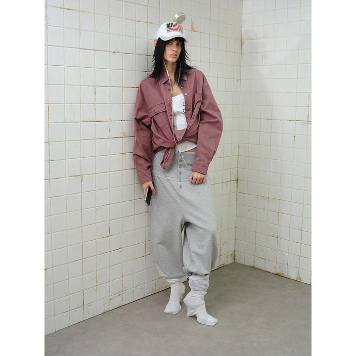 Dam Overshirt Jacka Gjord av Washed Bomull Twill med Tryckknappsslå och Two Bröst Fickor