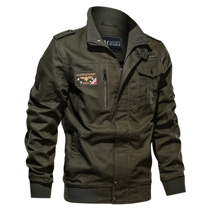 Herr Canvas Pilot Jacka i Utility Stil med Epaulettes och Zip Bröstficka