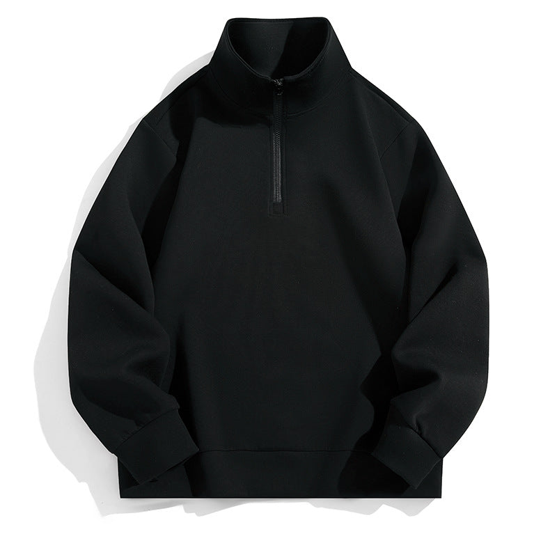 Herr Oversized Halv Dragkedja College-Tröja med Hög Ståkrage, Kraftig French Terry och Minimalistisk Design
