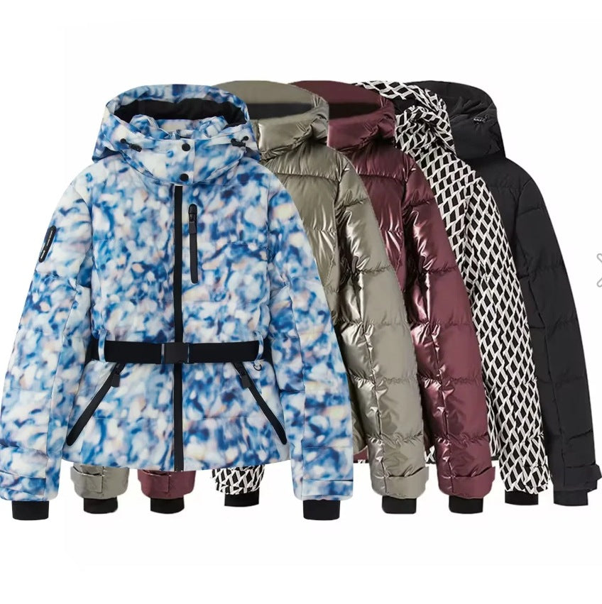 Dam 100+ Quiltad Ski och Vinterjacka med Huva, Waist Belt &amp; Vattentät Zippers