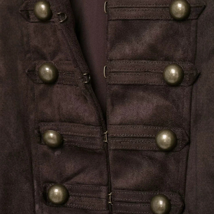Dam Military Jacka Tillverkad av Suede Imitation med Stå Krage och Flounce
