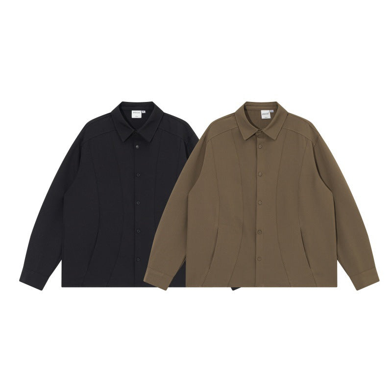 Unisex Boxig Skjorta Jacka med Minimalistisk Dividing Sömmar och Concealed Fickor
