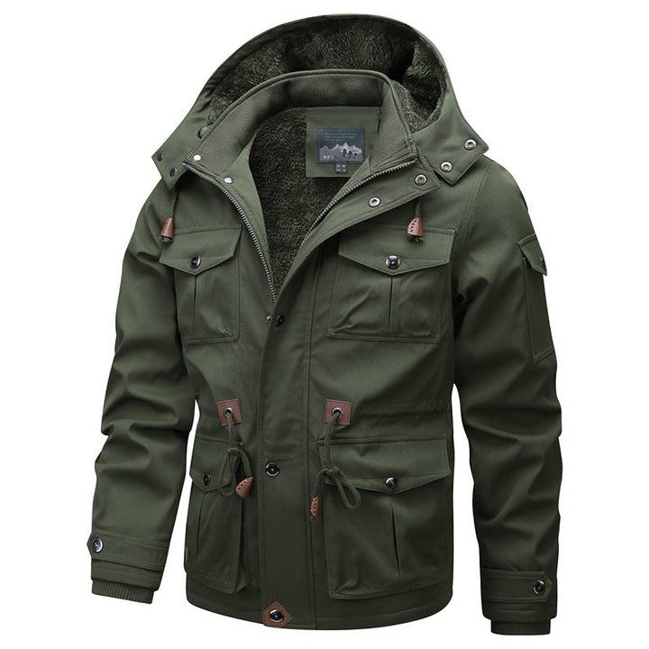 Herr Military-Inspired Canvas Parka med Teddy Fleecefoder och Justerbar Midja Dragsko