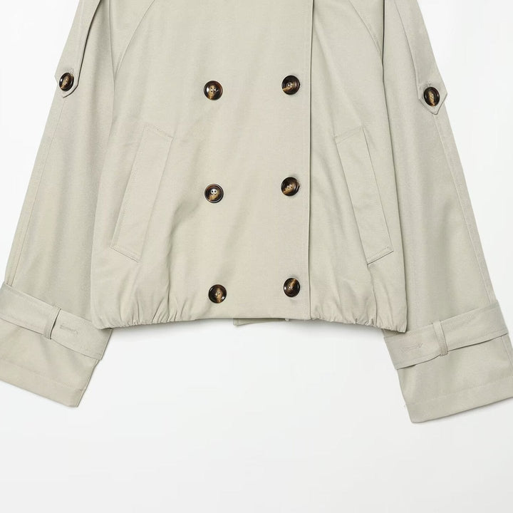 Dam Kort Trench Cape med Hög Funnel Krage och Shoulder Straps
