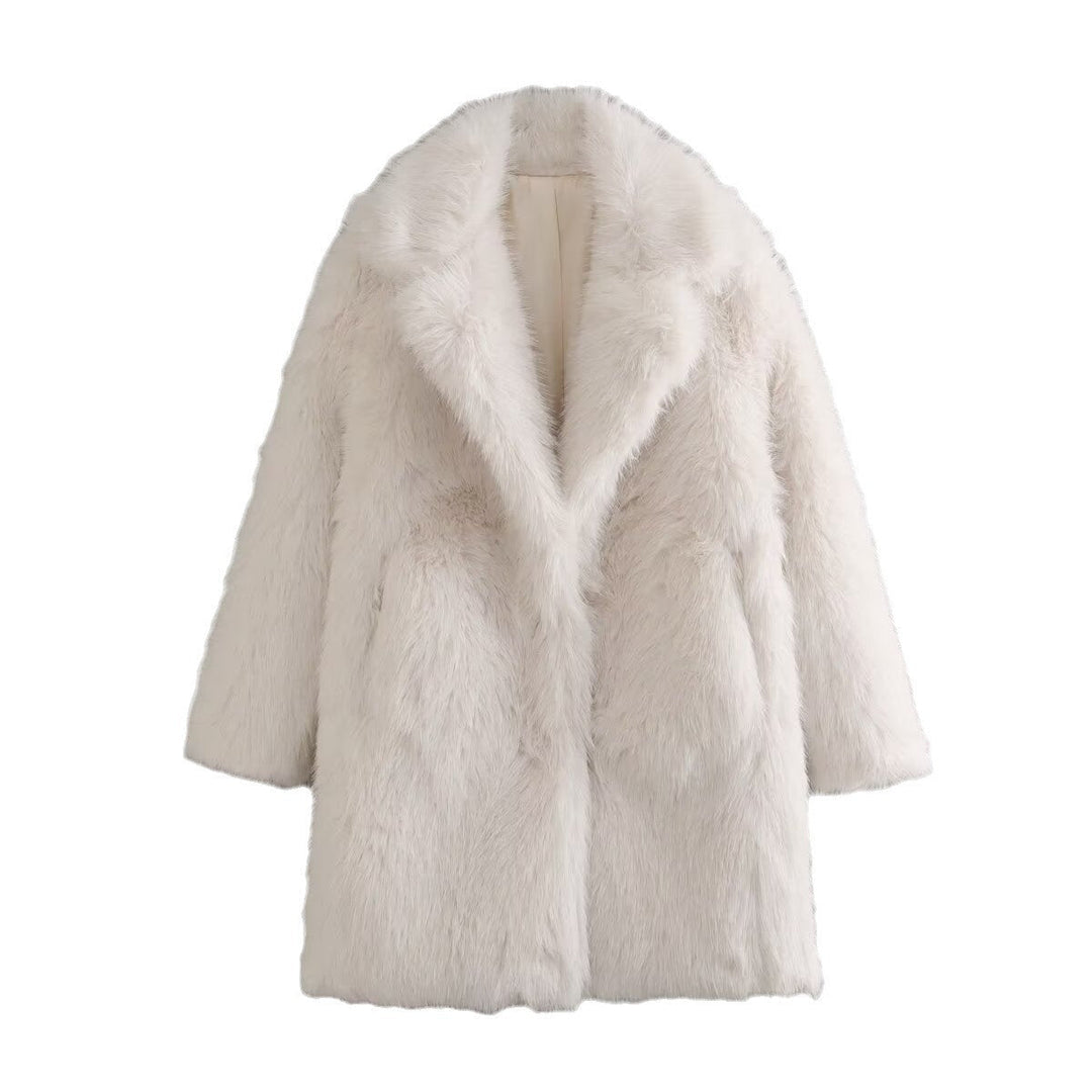 Dam Nano lyxig Faux Fur kappa med sjalkrage, Mid-Length silhuett och Concealed sidofickor